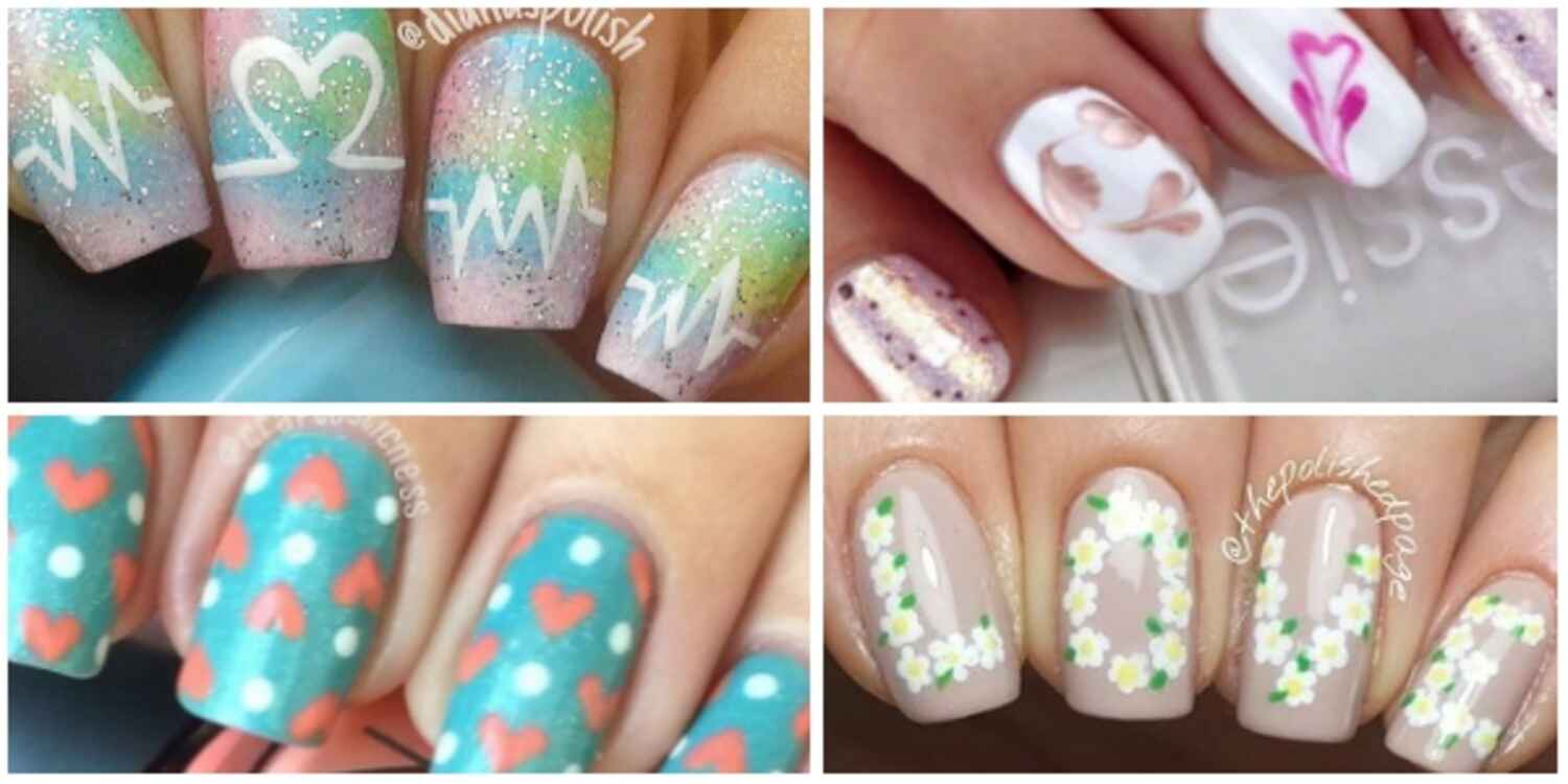 Différentes manucures pastels de Saint-Valentin