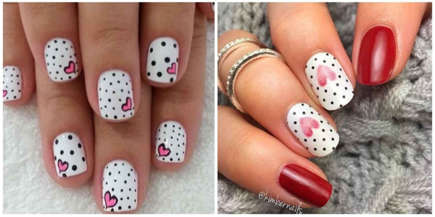 Manucure de Saint-Valentin à pois